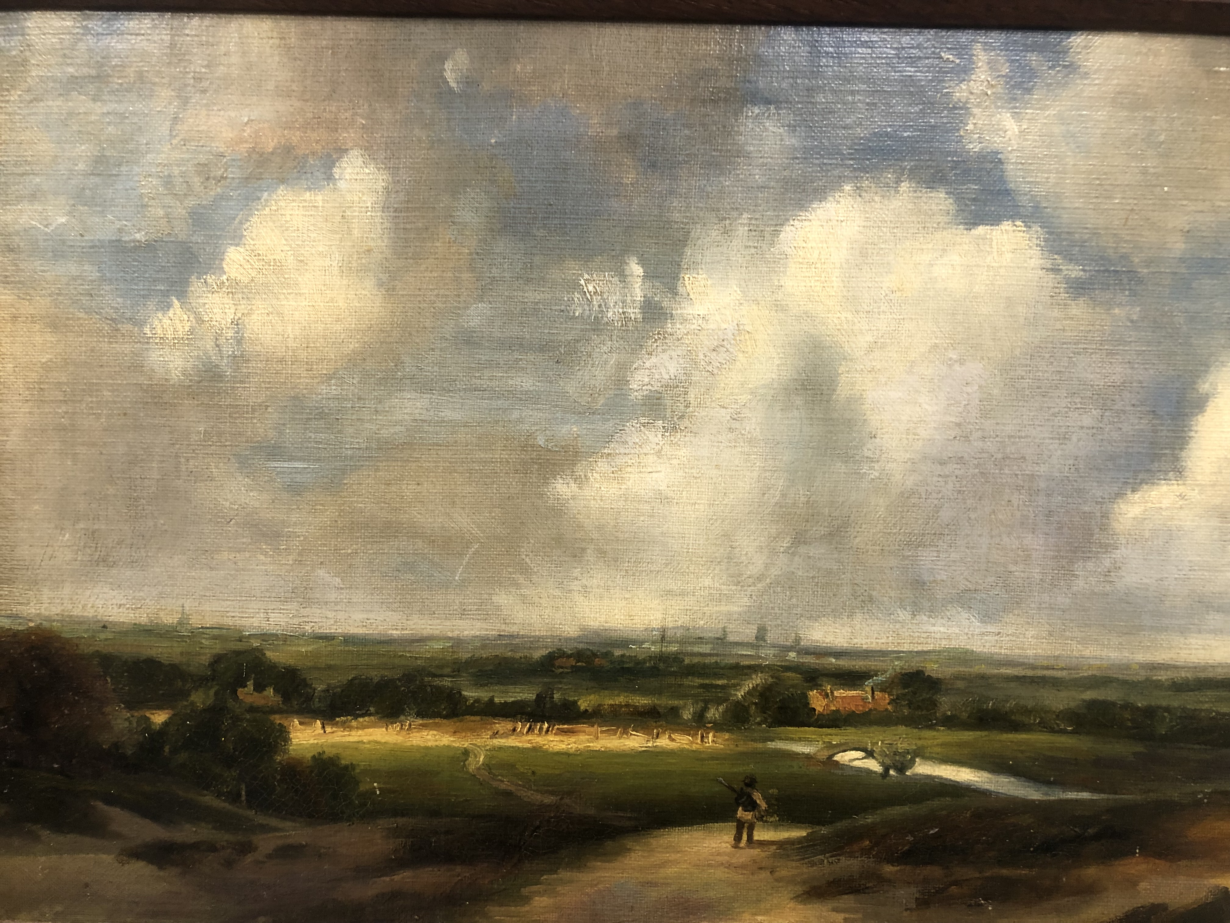 ENGLISH SCHOOL 19THC. A TRAVELLER IN LOWLAND COUNTRYSIDE UNDER AN EXPANSIVE SKY. UNSIGNED OIL ON - Image 2 of 2