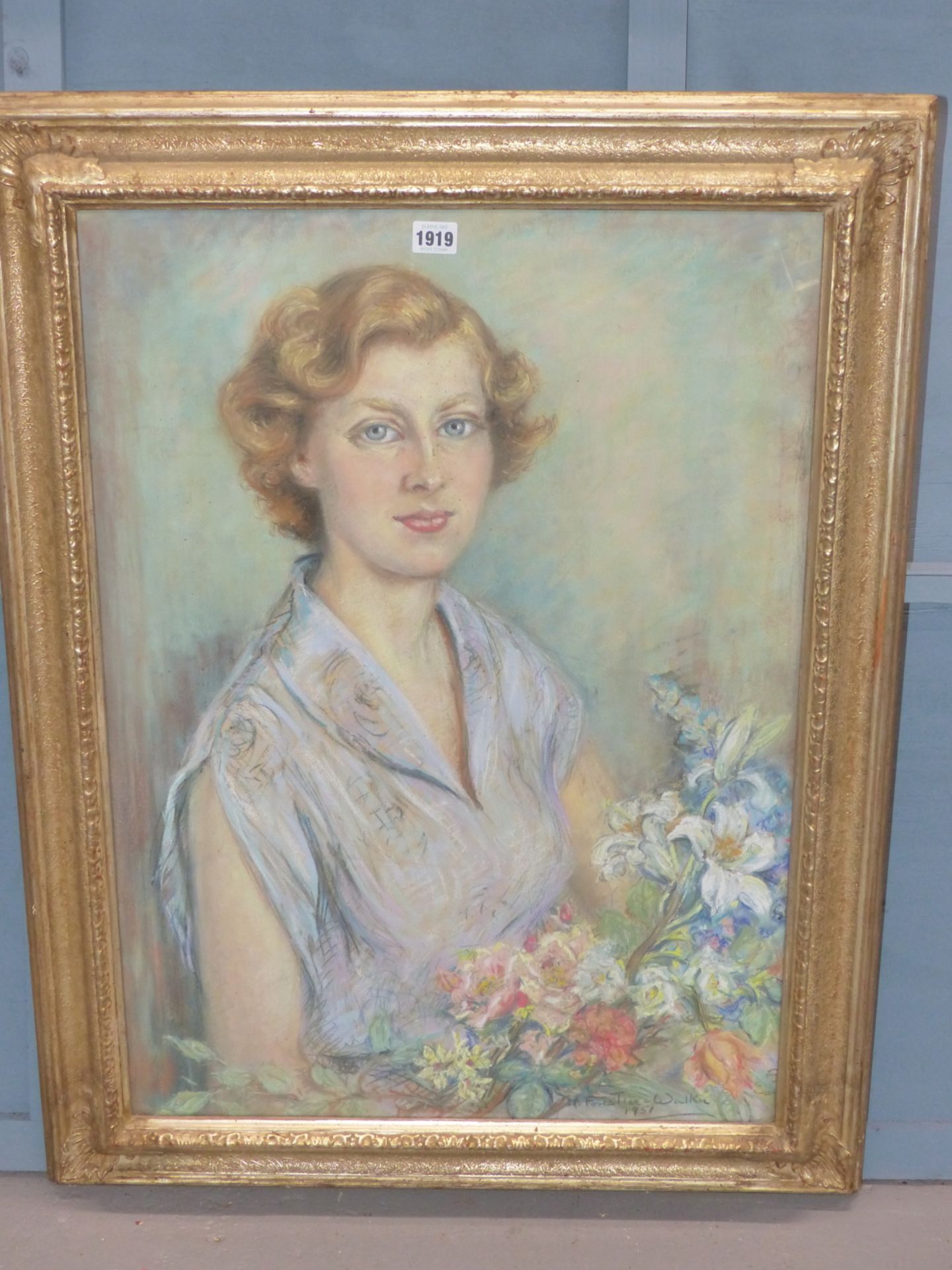 MOLLIE FORESTIER-WALKER (BRITISH 1912-1990), PORTRAIT OF JANET PHILLIPS WITH FLOWERS, SIGNED AND - Image 2 of 5