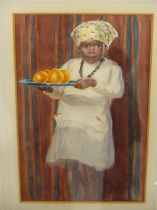 MAY FURNISS (EXH. 1898-1940), YOUNG BOY WITH A PLATE OF ORANGES, SIGNED, WATERCOLOUR, 14.5 X 23CM (