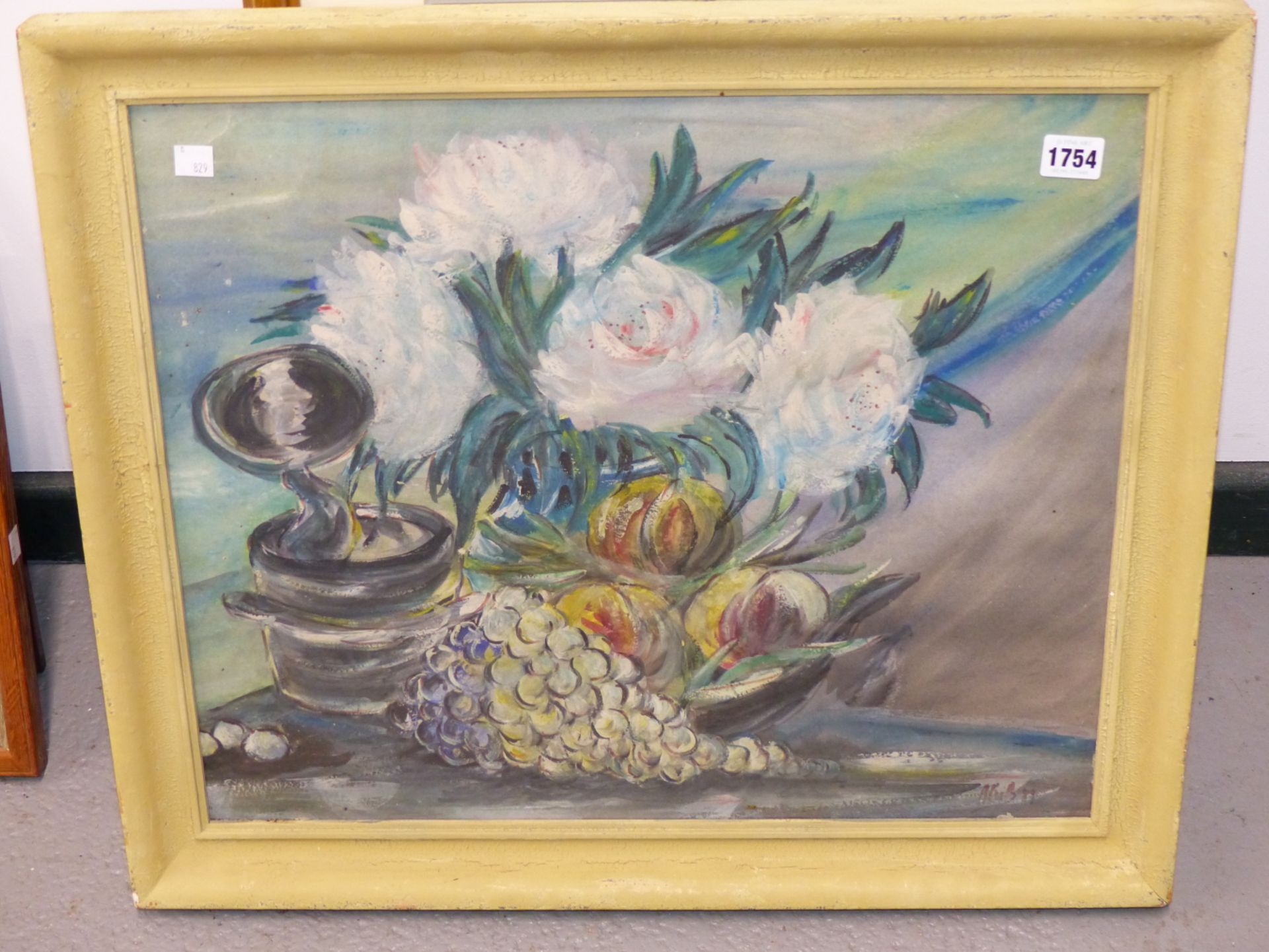 20TH C. CONTEMPORARY. MIDDLE EASTERN STILL LIFE WITH FRUIT AND FLOWERS, SIGNED INDISTINCTLY. GOUACHE - Image 2 of 4