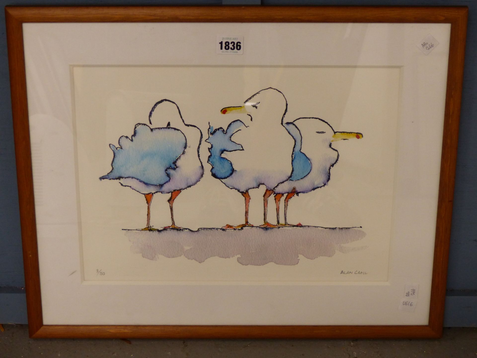 ALAN CROLL (20TH/21ST CENTURY), SEAGULLS, SIGNED AND NUMBERED 3/50 IN PENCIL, COLOUR PRINT, 38 X - Image 2 of 5