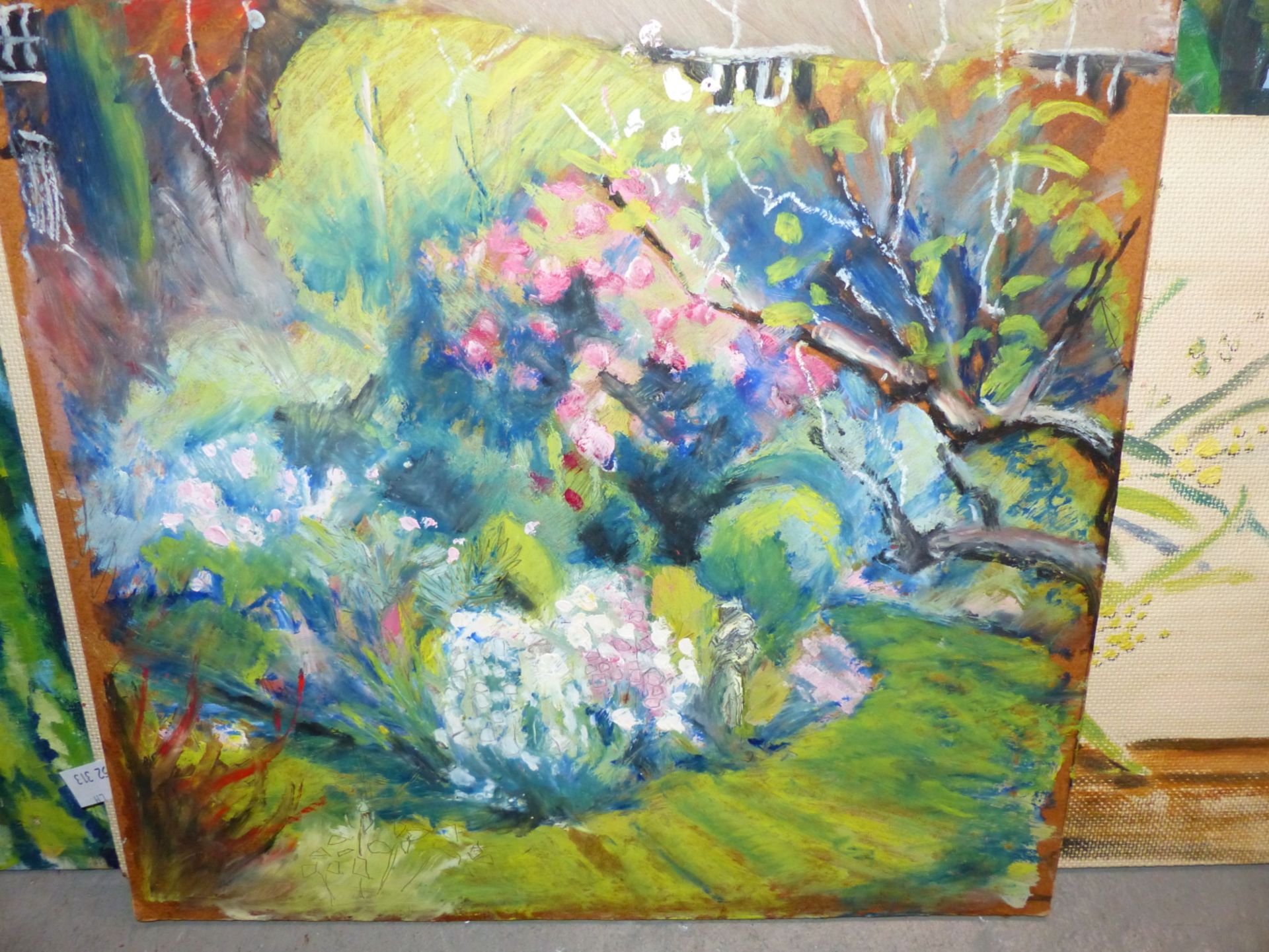 FIVE 20TH CENTURY UNFRAMED OILS ON BOARD OF LANDSCAPES AND GARDENS, ALL INSCRIBED "FROM THE STUDIO - Image 2 of 7