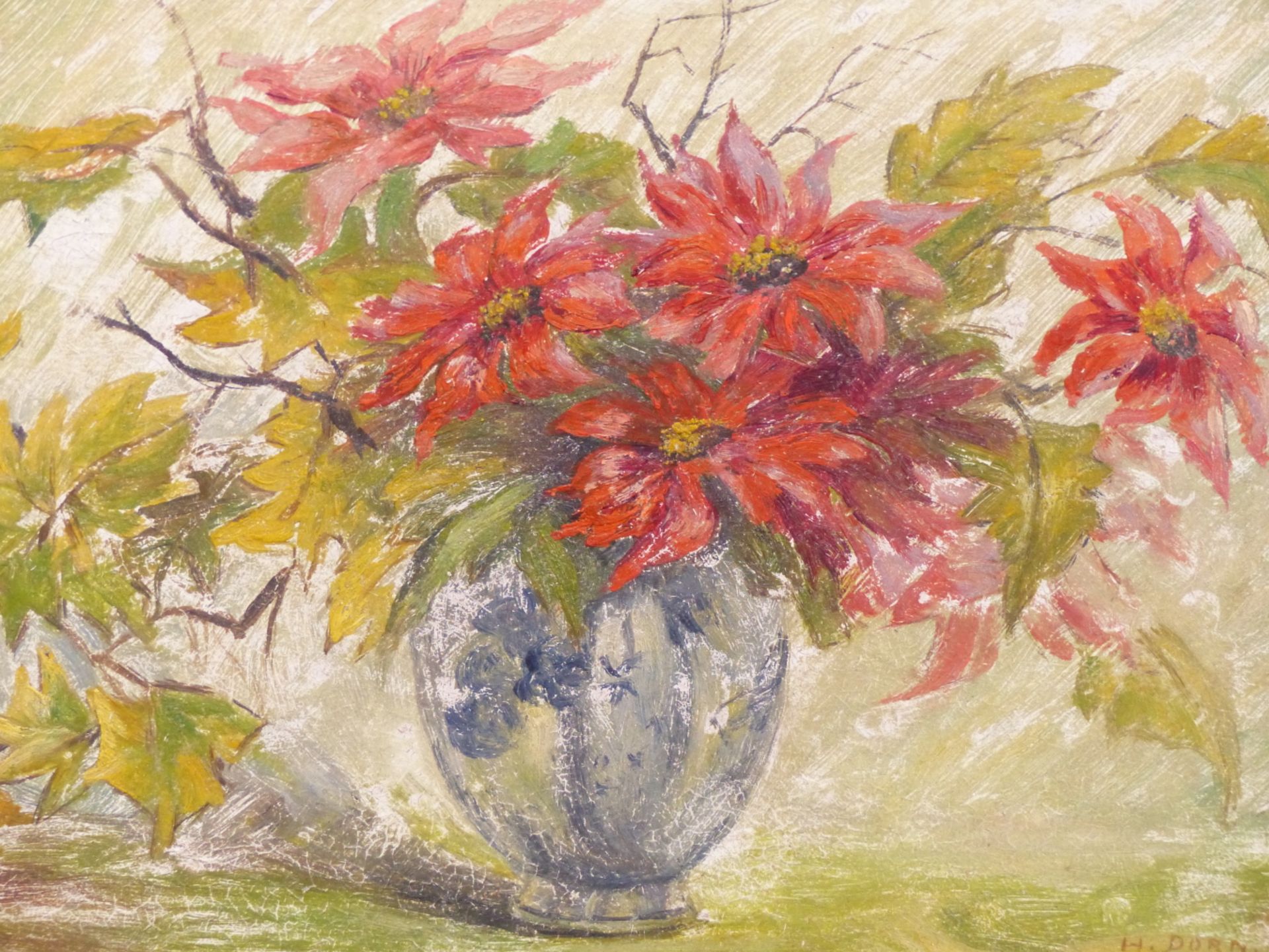 H. DORN, 20TH C. CONTINENTAL SCHOOL. FLORAL STILL LIFE, OIL ON BOARD, 27 X 35 CM.