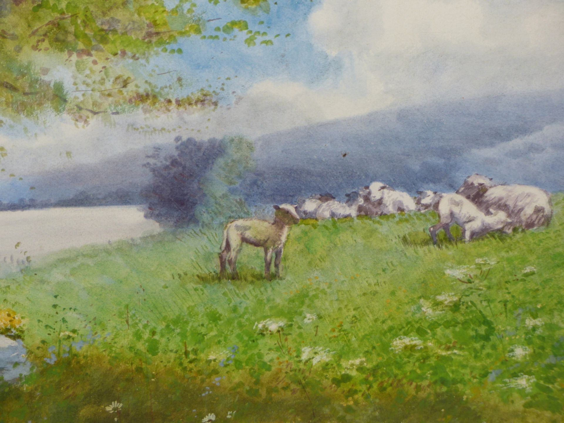 HUTTON MITCHELL (1872-1939), LANDSCAPE WITH YOUNG GIRL AND LAMBS, SIGNED, WATERCOLOUR, 54.5 X 36. - Image 4 of 5