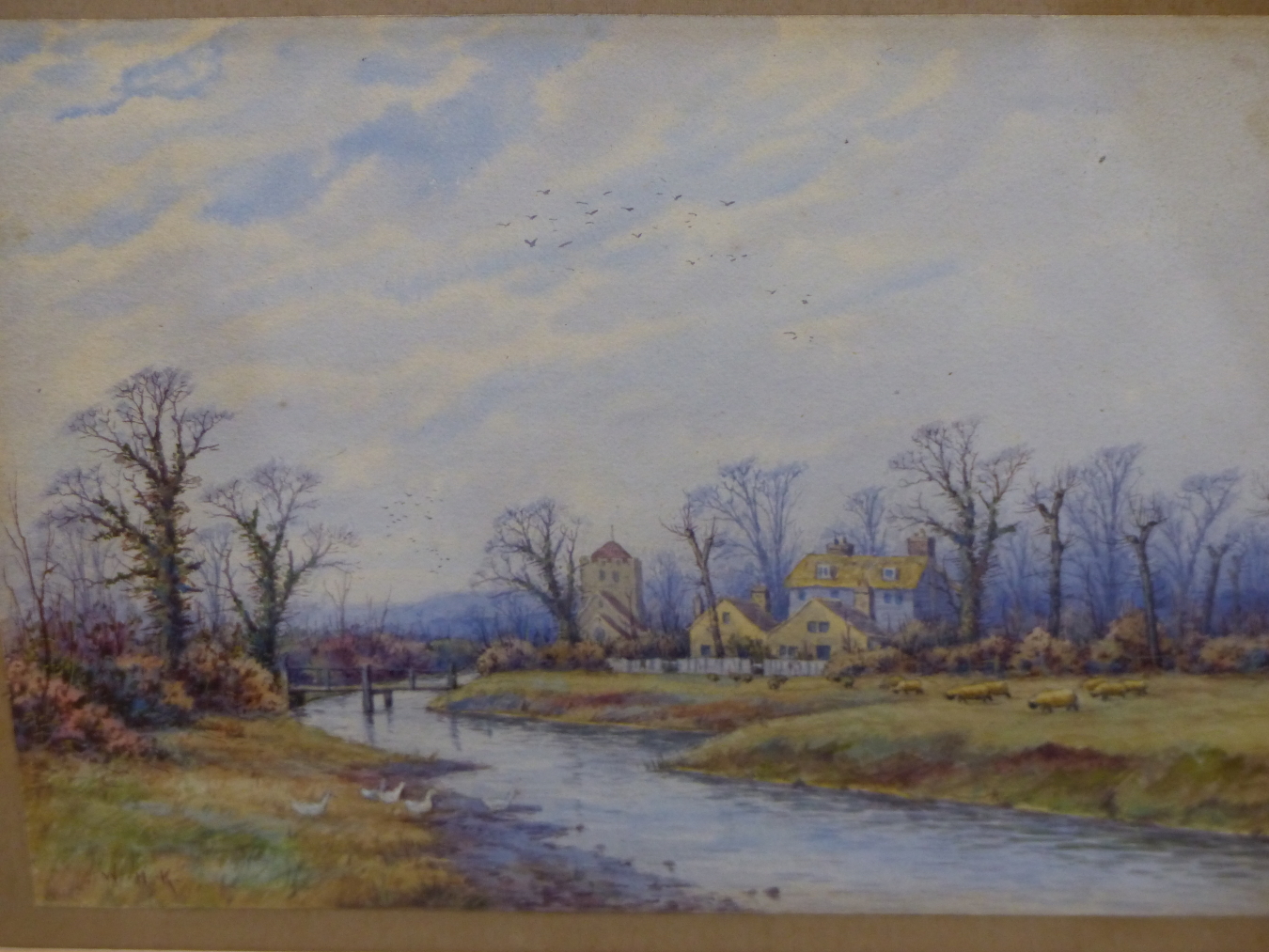 ENGLISH SCHOOL 19TH C. A PAIR OF FINELY DETAILED BUCOLIC ENGLISH RIVER SCENES, MONOGRAMMED W.H.K. - Bild 4 aus 5