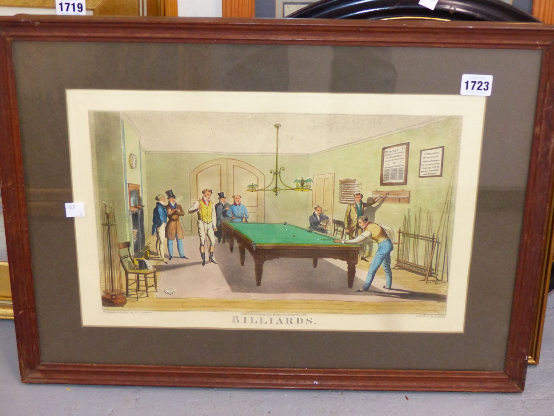 GEORGE HUNT AFTER EDWARD F. LAMBERT. "BILLIARDS"- PUBLISHED 1827 THOMAS MCCLEAN. ETCHING AND - Image 2 of 2