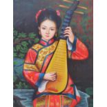 A SET OF THREE MODERN CHINESE FULL LENGTH PORTRAITS OF FEMALE MUSICIANS,