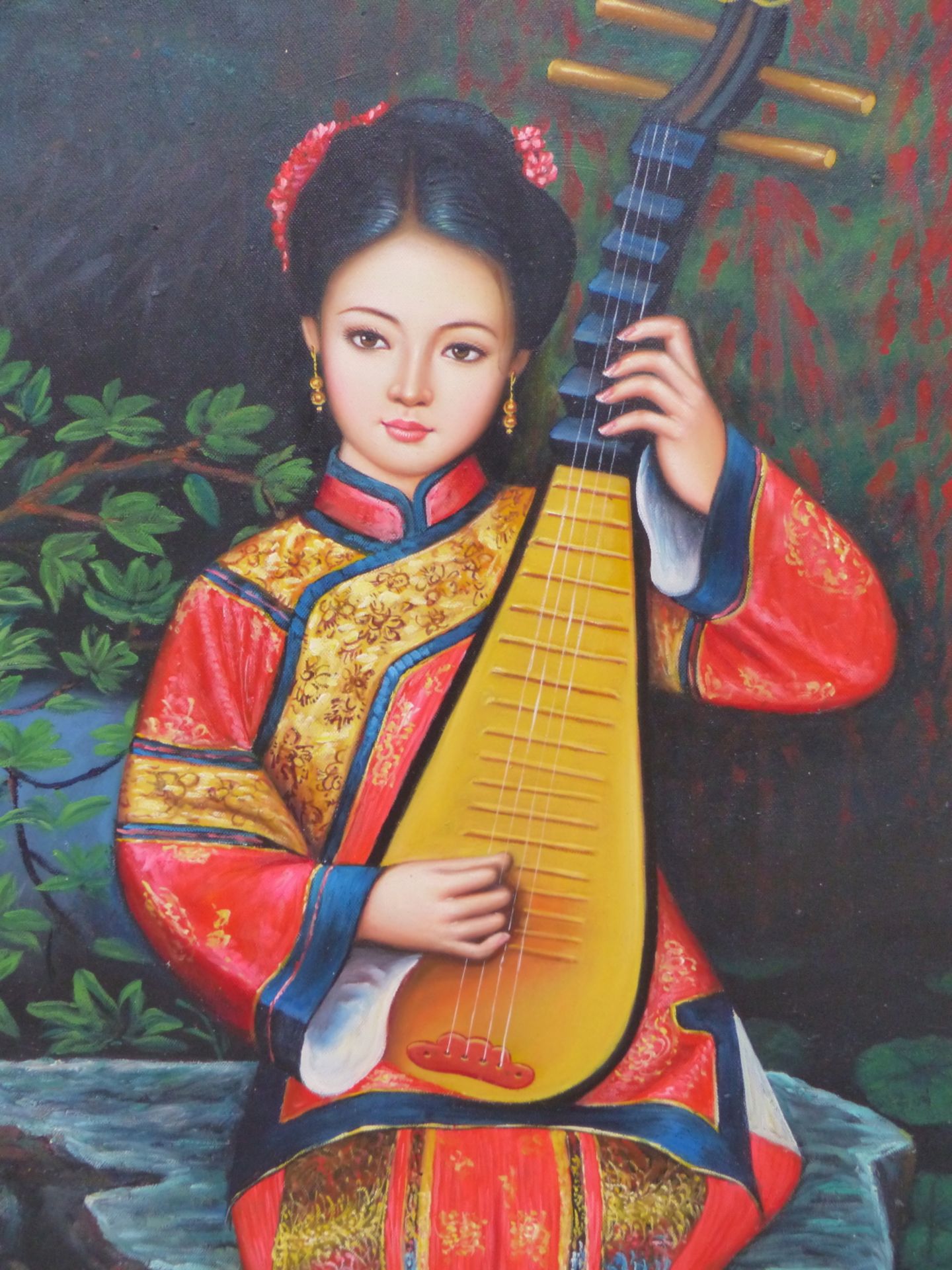 A SET OF THREE MODERN CHINESE FULL LENGTH PORTRAITS OF FEMALE MUSICIANS,