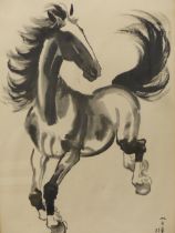 AFTER XU BEIHONG, CHINESE 1895-1953. GALLOPING HORSE PRINT, 65 X 38 CM.