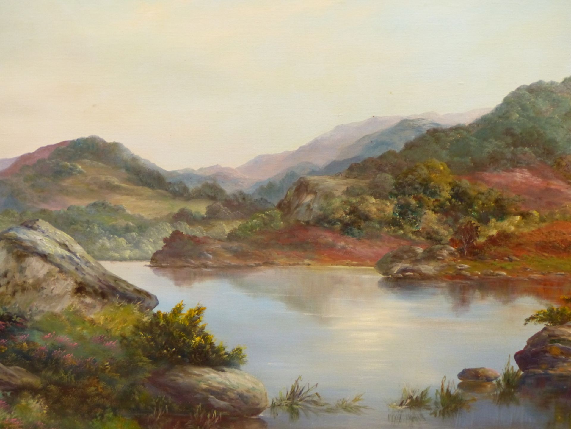 PRUDENCE TURNER (1930-2007) SCOTTISH, ARR, ON THE EDGE OF THE LAKE, HIGHLAND LANDSCAPE, SIGNED,
