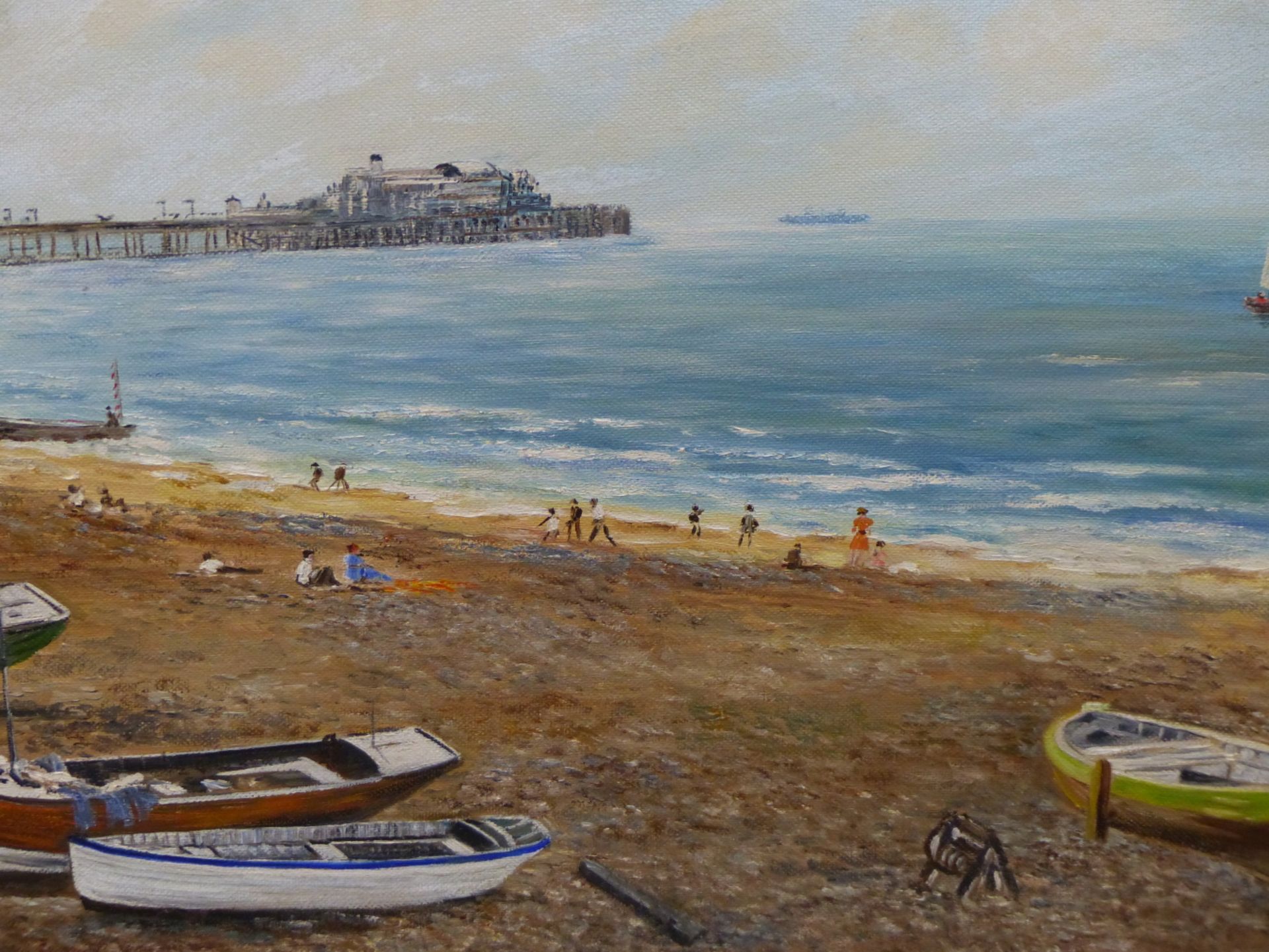 K. MITCHELL (20TH CENTURY), BRIGHTON BEACH AND THE PIER, SIGNED, OIL ON BOARD, 49.5 X 39.5CM.