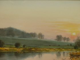 ESDAILE HUDSON (B.1937) ARR, SUNDOWN IN A DORSET VALLEY, SIGNED, WATERCOLOUR, 49.5 X 25.5CM.