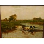 BRITISH SCHOOL (EARLY 20TH CENTURY), CATTLE IN WATER MEADOWS, SIGNED WITH INITIALS NS AND DATED