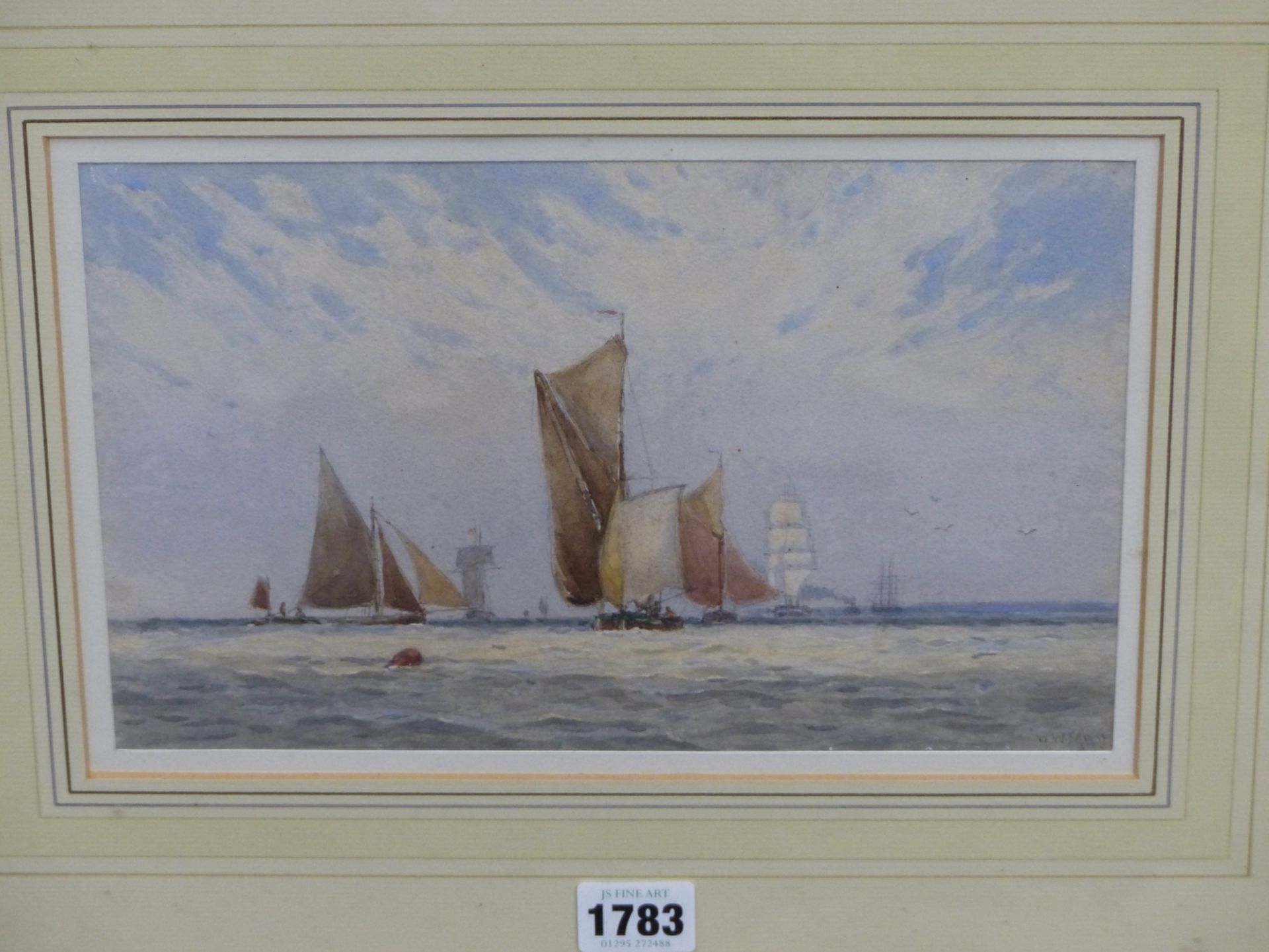 WALTER WILLIAM MAY (1831-1896), A PAIR OF WATERCOLOURS OF SHIPPING SCENES, BOTH SIGNED, 26 X 16.5CM. - Image 2 of 5