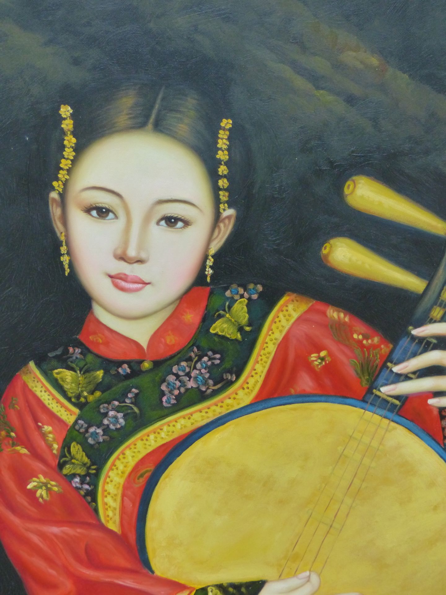 A SET OF THREE MODERN CHINESE FULL LENGTH PORTRAITS OF FEMALE MUSICIANS, - Image 5 of 5