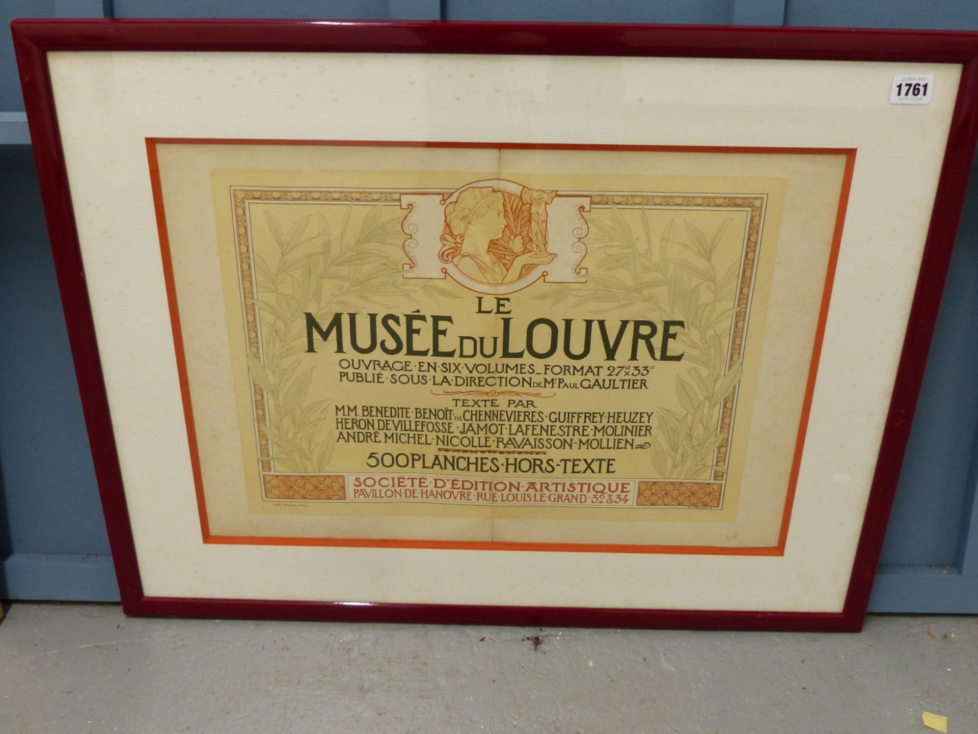 ADOLPHE GIRALDON, FRENCH 1855-1933, FRAMED ORIGINAL LATE 19THC MUSEE DU LOUVRE POSTER. ENGRAVING, - Image 2 of 3