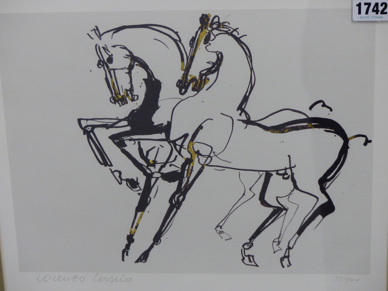 AFTER LORENZO CASCIO, SICILLIAN B.1940. ABSTRACT DEPICTION OF PREFORMING HORSES. NUMBERED EDITION