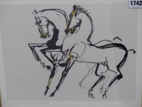 AFTER LORENZO CASCIO, SICILLIAN B.1940. ABSTRACT DEPICTION OF PREFORMING HORSES. NUMBERED EDITION