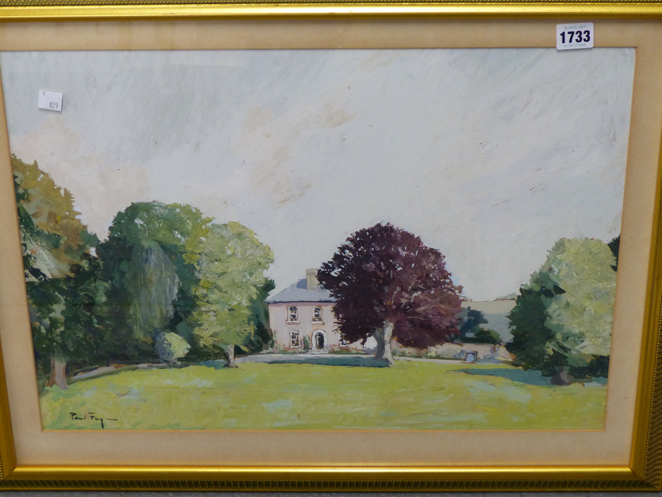PAUL FOY, 20TH C. IRISH COUNTRY MANORHOUSE AND GROUNDS. OIL AND GOUACHE, 38 X 54.5 CM. - Bild 2 aus 5