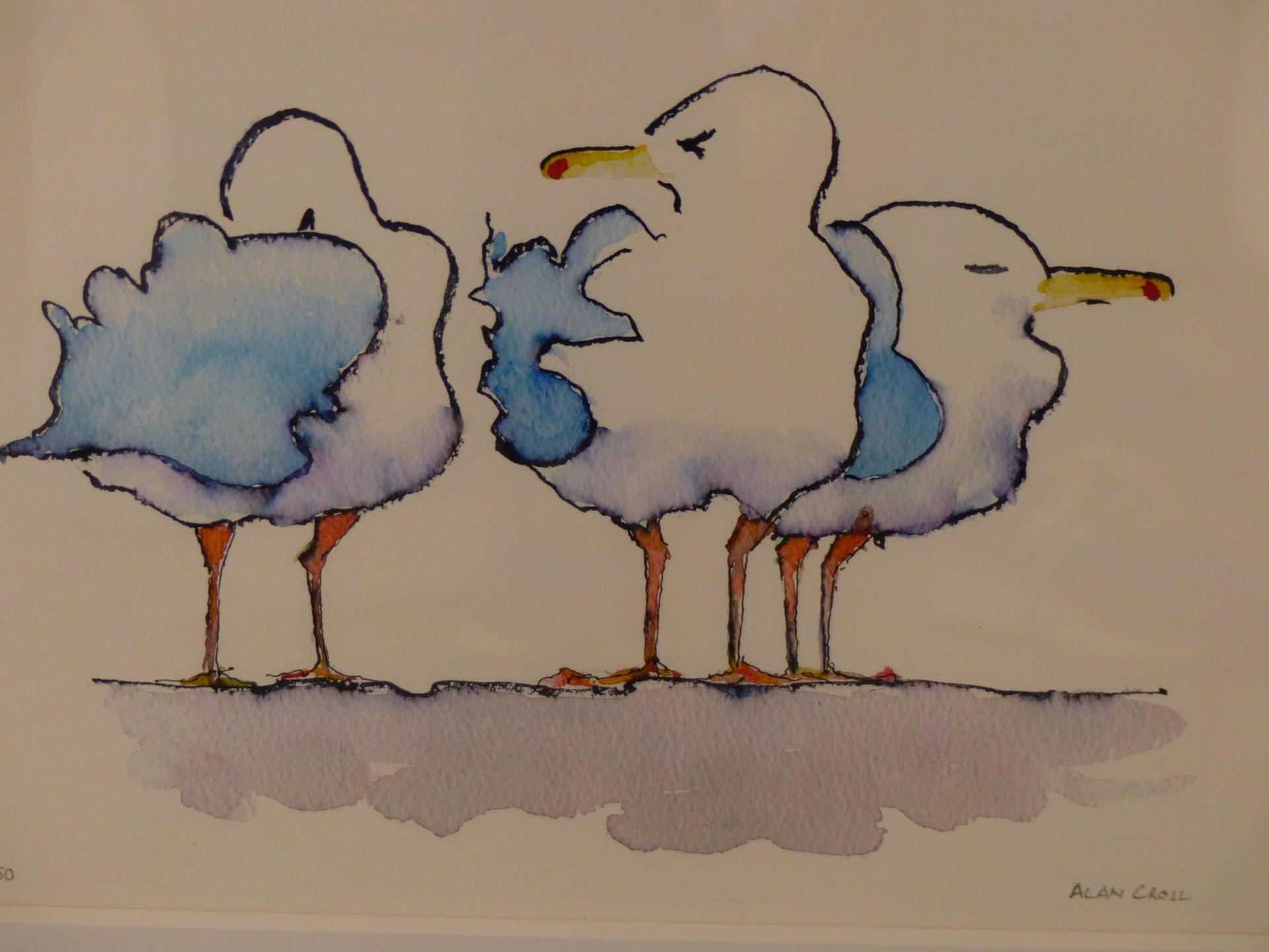 ALAN CROLL (20TH/21ST CENTURY), SEAGULLS, SIGNED AND NUMBERED 3/50 IN PENCIL, COLOUR PRINT, 38 X