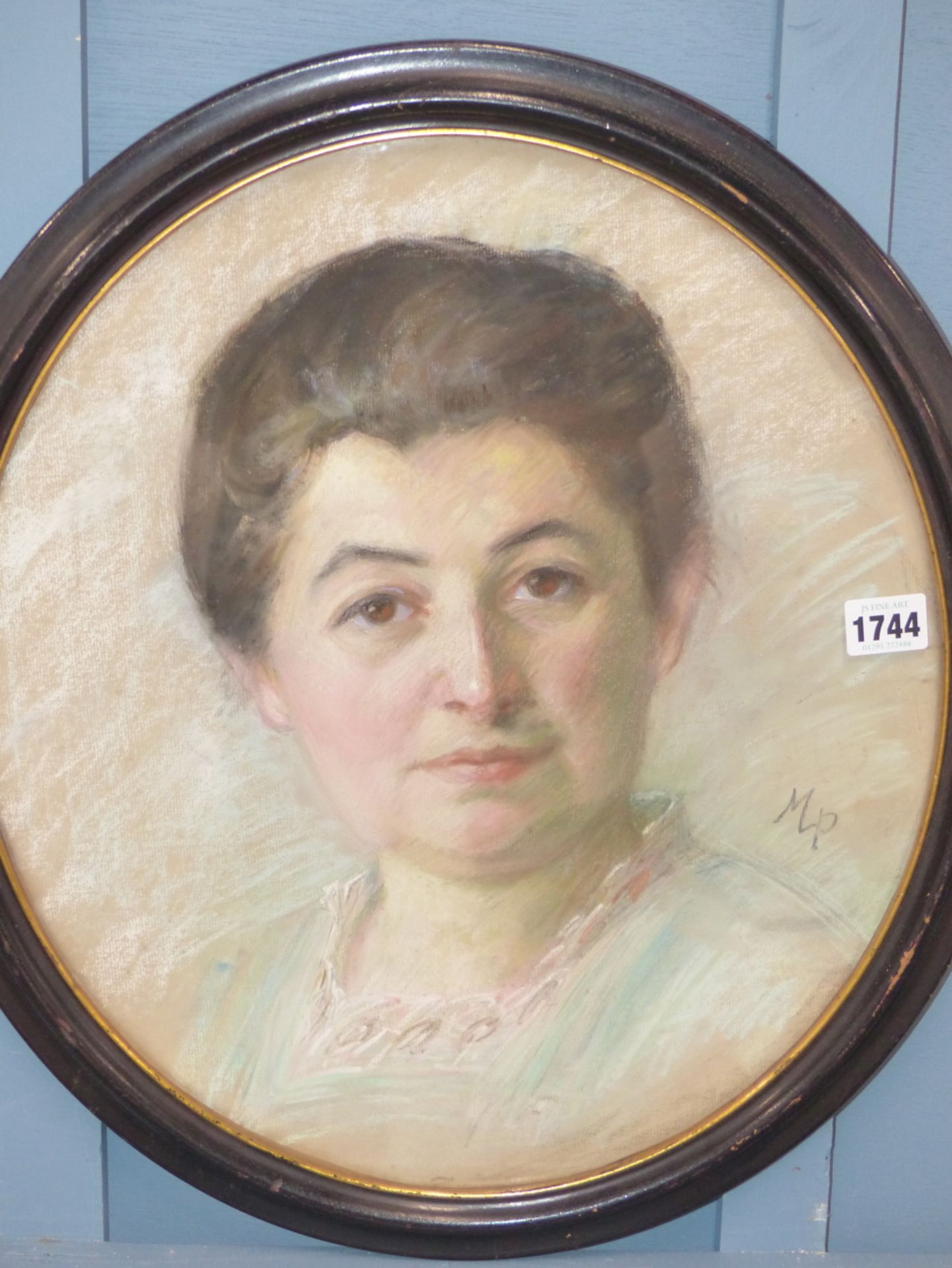 CONTINENTAL SCHOOL, 19TH C. OVAL PORTRAIT OF A LADY MONOGRAMMED "M.P". PASTEL ON PAPER, 42 X 37 CM. - Image 2 of 4