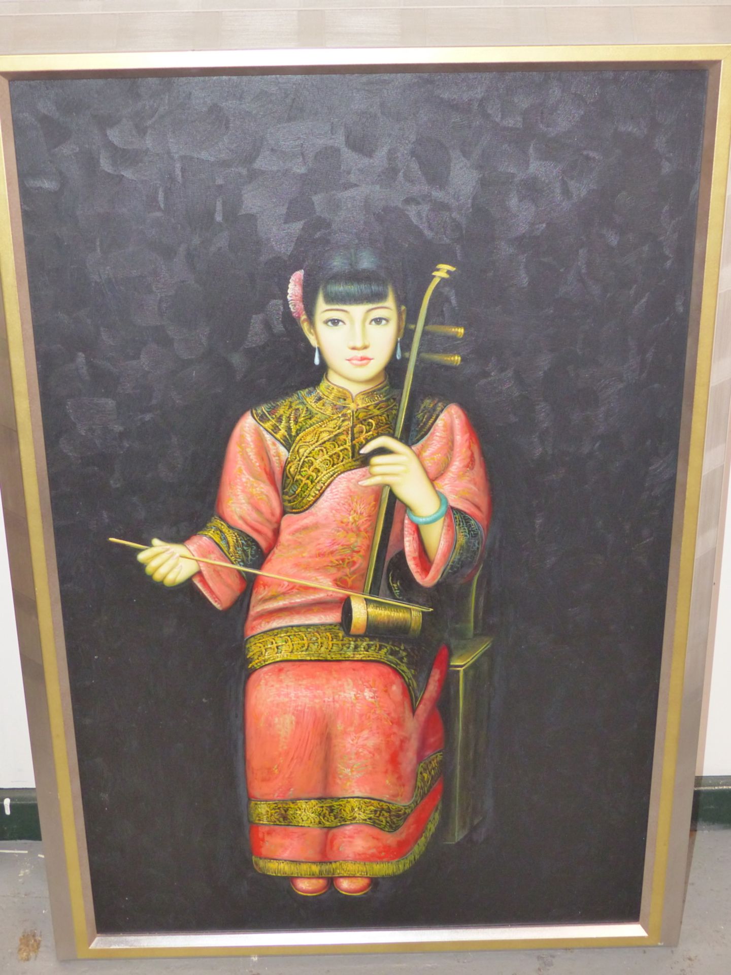 A SET OF THREE MODERN CHINESE FULL LENGTH PORTRAITS OF FEMALE MUSICIANS, - Image 3 of 5