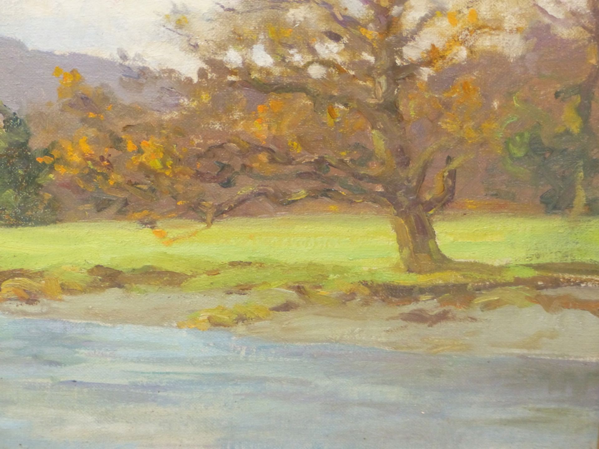 ROBERT JONES (EXH.1906-1940), LANDSCAPE AND TREES IN SUNLIGHT, SIGNED, OIL ON CANVAS, 49 X 28.5CM, - Image 3 of 5