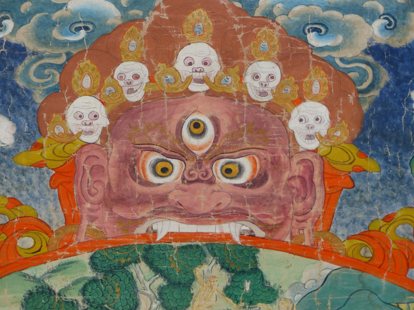 SINO TIBETAN SCHOOL, 19THC. FRAMED TIBETAN THANG-KA DEPICTING CIRCLE OF LIFE. DISTEMPER ON LINEN, - Image 3 of 8