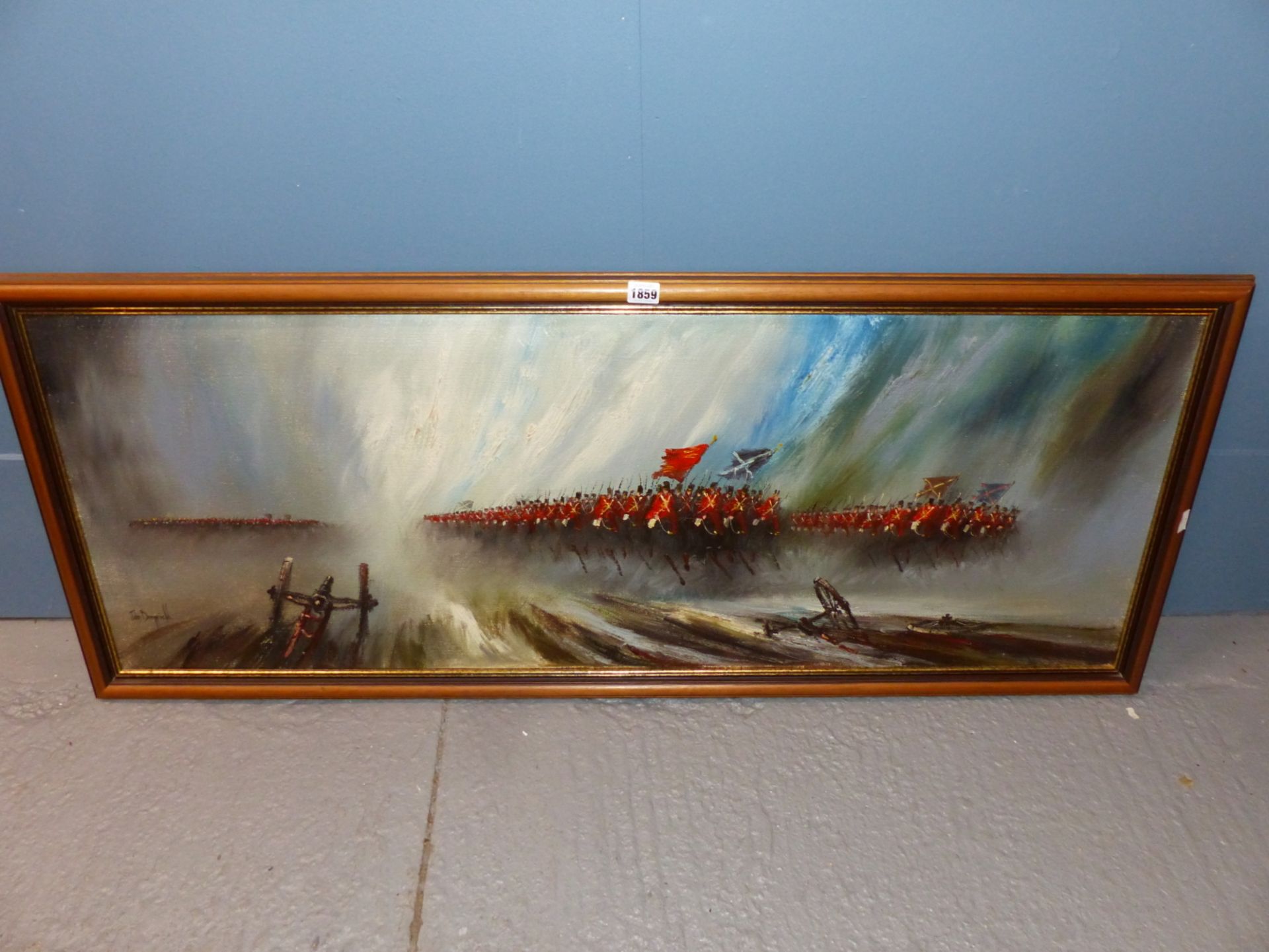 JOHN BAMPFIELD (B.1947) ARR, CAVALRY CHARGE TOWARDS CANNONS, SIGNED, OIL ON CANVAS, 120.5 X 44.5CM. - Image 7 of 9