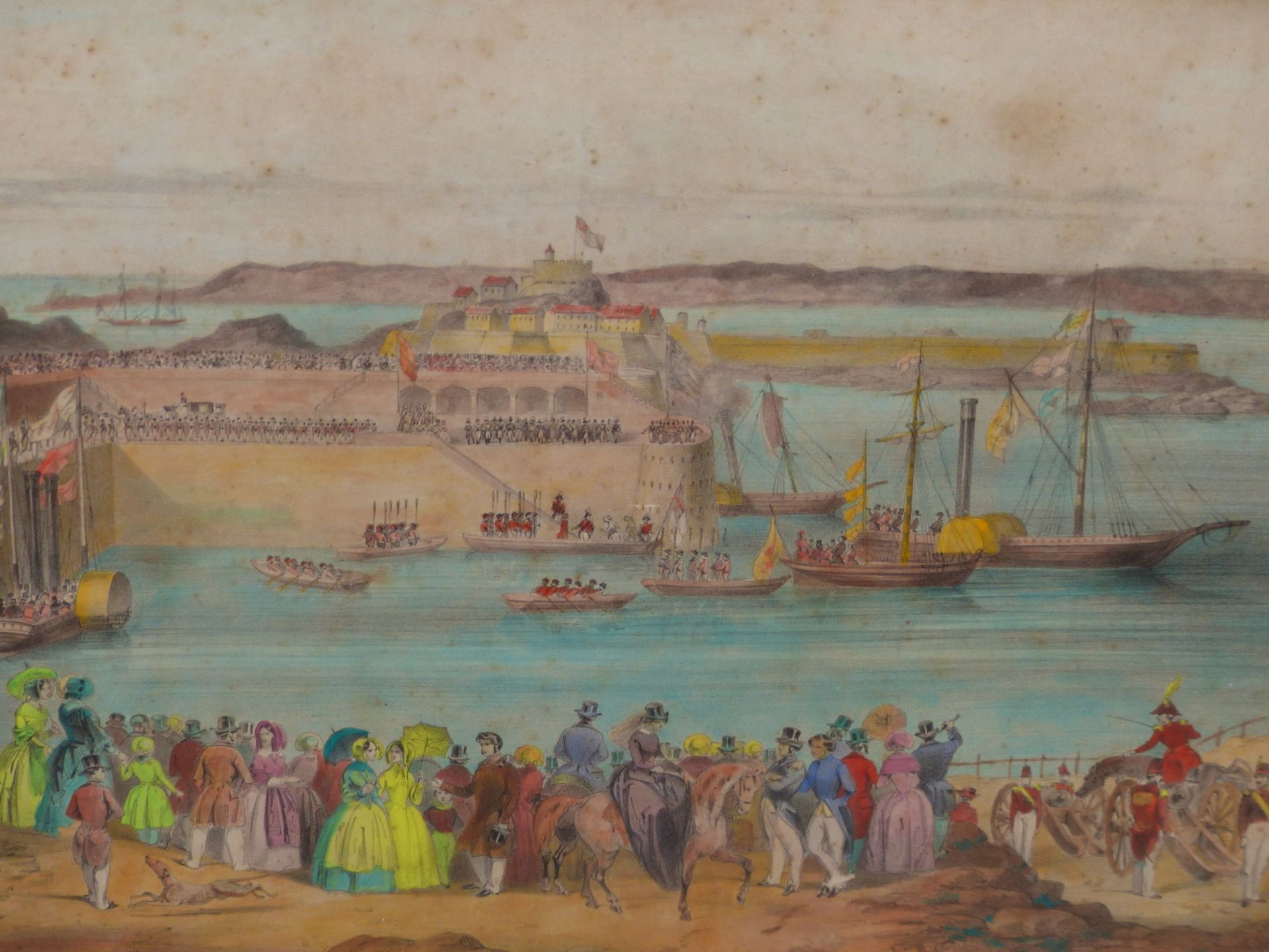 D' AUBERT & CIE, 19THC. LANDING OF QUEEN VICTORIA IN VICTORIA HARBOUR JERSEY. HAND COLOURED - Image 2 of 4