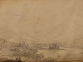 GEORGE ERNEST HOWMAN (C.1797-1878), LOCH AWE WITH KILCHURN CASTLE AND MOUNTAINS BEYOND, PENCIL, 29 X