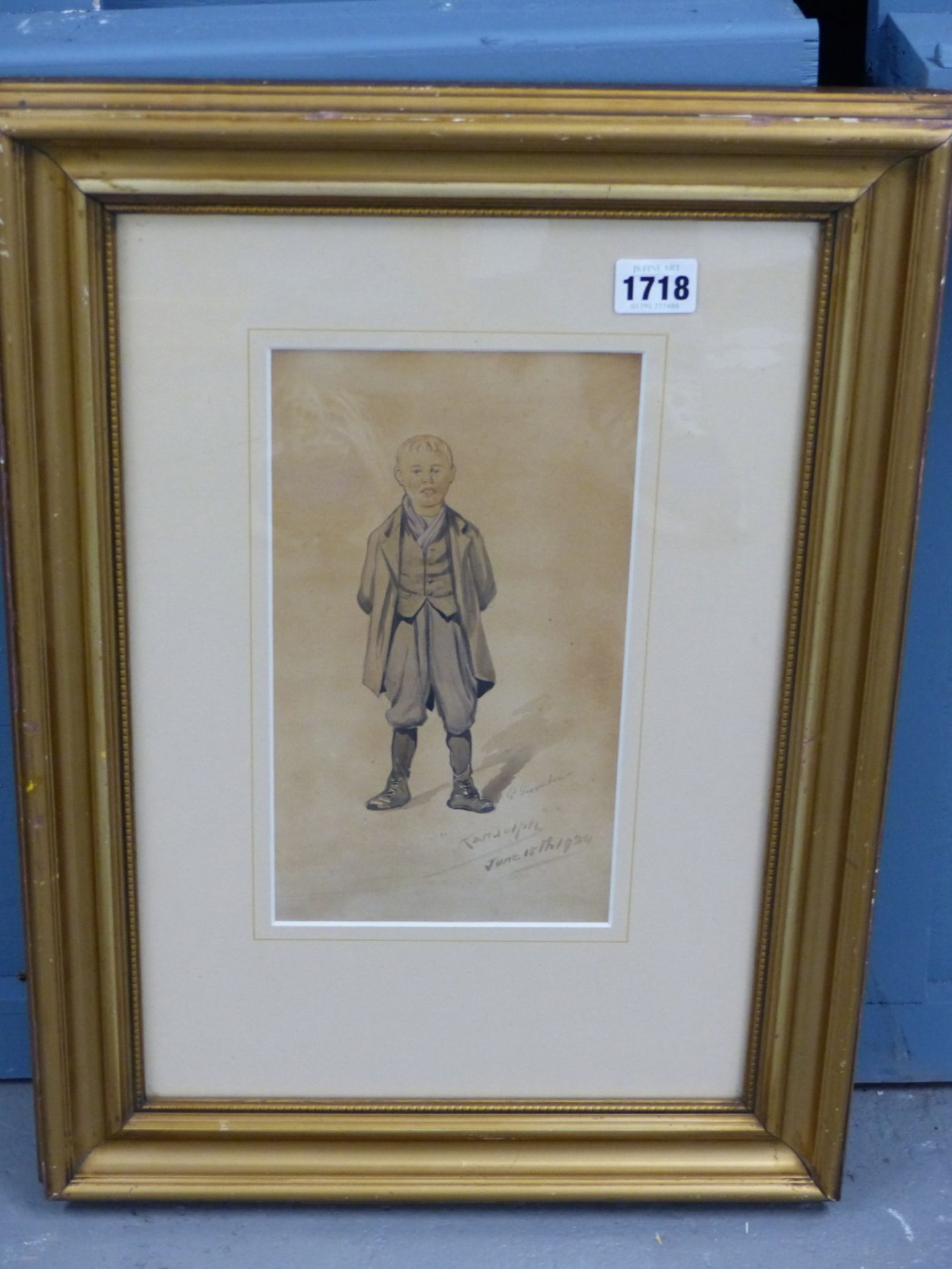 G. GUGGENHEIM, 20TH C. PORTRAIT OF A BOY ENTITLED "RANDOLPH" AND DATED 1924. WATERCOLOUR, 26.5 X - Image 3 of 4