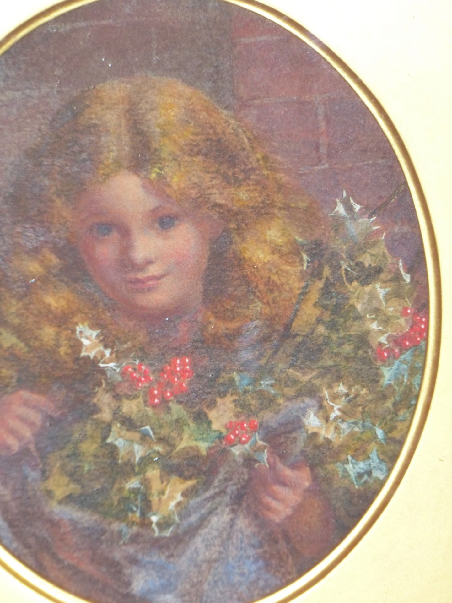 ENGLISH SCHOOL (19TH CENTURY), "CHRISTMAS", YOUNG CHILD WITH HOLLY AND IVY, WATERCOLOUR, OVAL, 10. - Image 4 of 5
