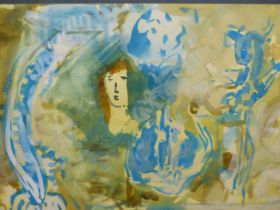 PETER DURLING (20TH CENTURY), ABSTRACT WITH HEAD OF WOMAN, SIGNED AND DATED '78, WATERCOLOUR, 33.5 X