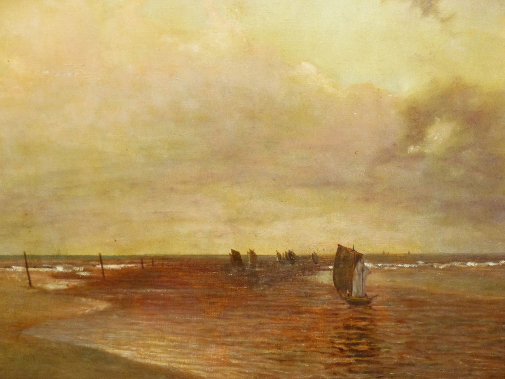 BRITISH SCHOOL (EARLY 20TH CENTURY), BOATS OFF A SHORELINE, SIGNED WITH INITIALS NS AND DATED