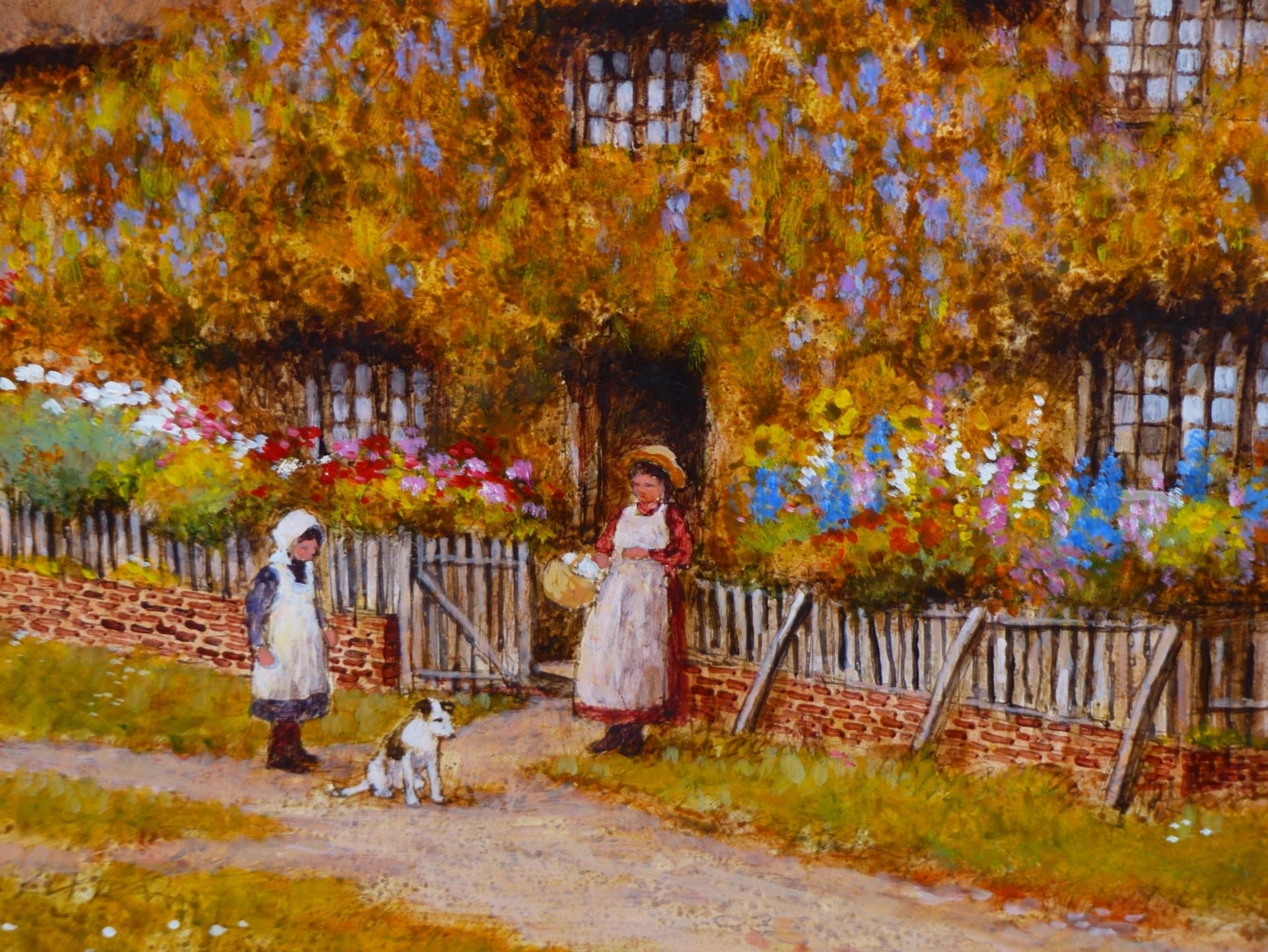 ALEXEI JAWDOKIMOV (B.1937) RUSSIAN/BRITISH, ARR, COUNTRY COTTAGE WITH FIGURES AND A DOG, SIGNED - Image 4 of 6