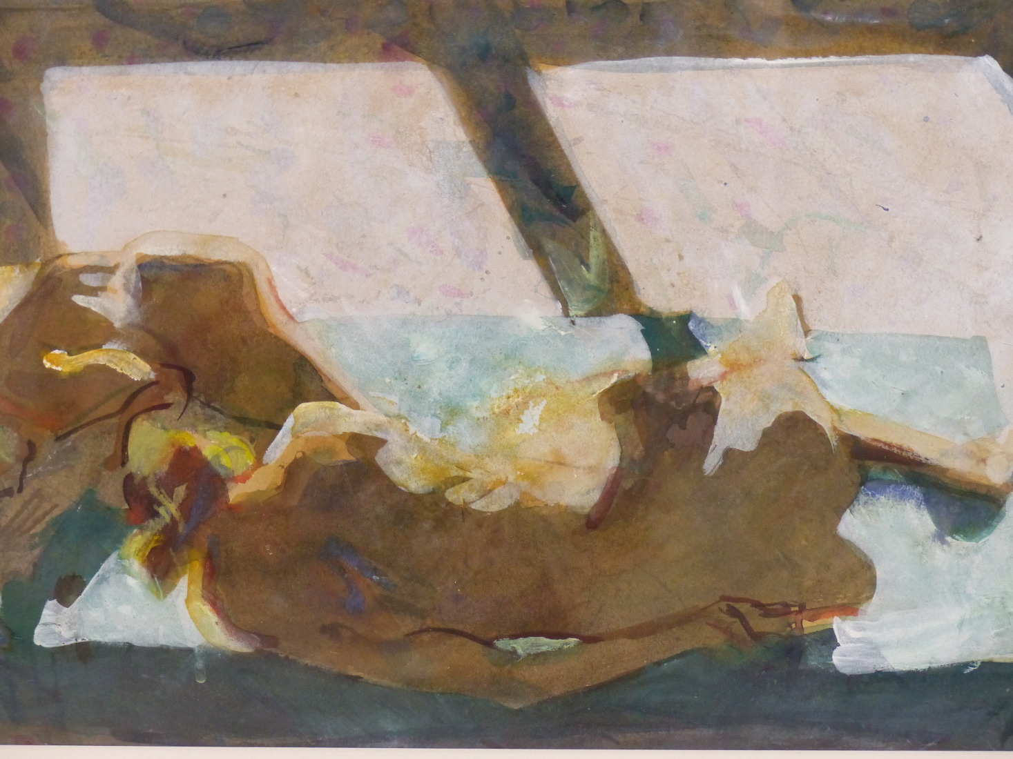 ATTRIBUTED TO ODILE CRICK (1920-2007) ARR, RECLINING NUDES, WATERCOLOUR, 45 X 31CM.