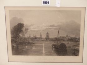 AN ENGRAVING OF OXFORD FROM THE ISIS, TOGETHER WITH A SET OF FOUR BOTANICAL PRINTS. (5)