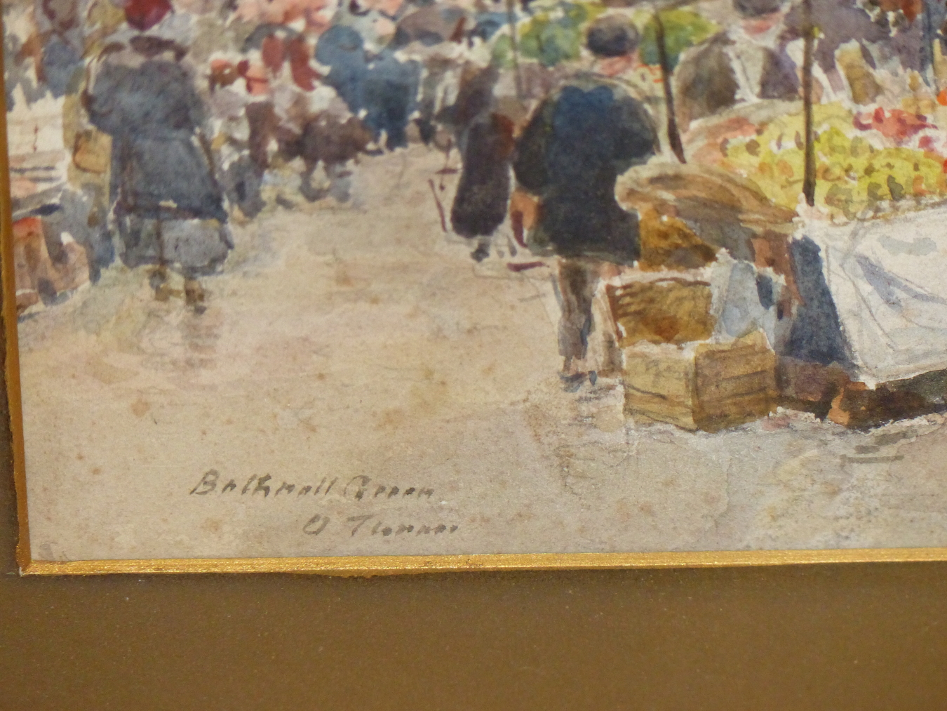 ENGLISH SCHOOL EARLY 20TH C. MARKET SCENE TITLED "BETHNAL GREEN". INDISTINCTLY SIGNED WATERCOLOUR, - Image 3 of 4