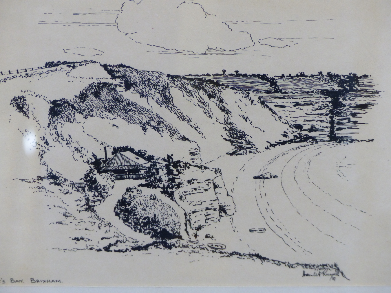 HAMLETT RUSSELL, BRITISH 20TH C. PAIR OF BRIXHAM VIEWS DATED 1937. INK SKETCH, 18 X 23 CM. - Image 5 of 5