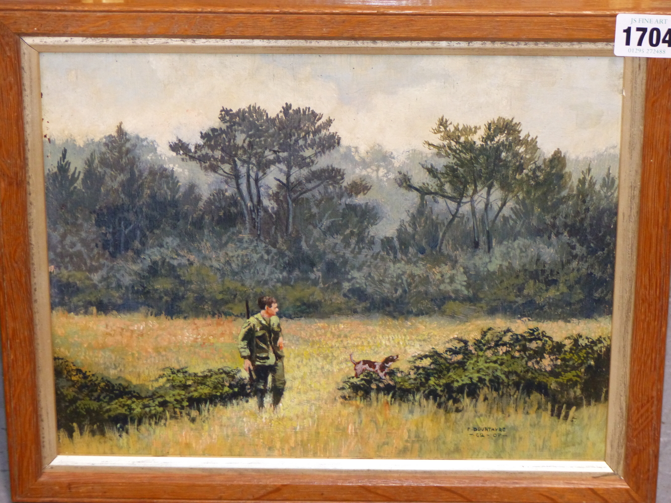 F. BOURTAYRE, 20TH C. GAMEKEEPER AND DOG. OIL ON PANEL, 23 X 29 CM. - Image 3 of 4