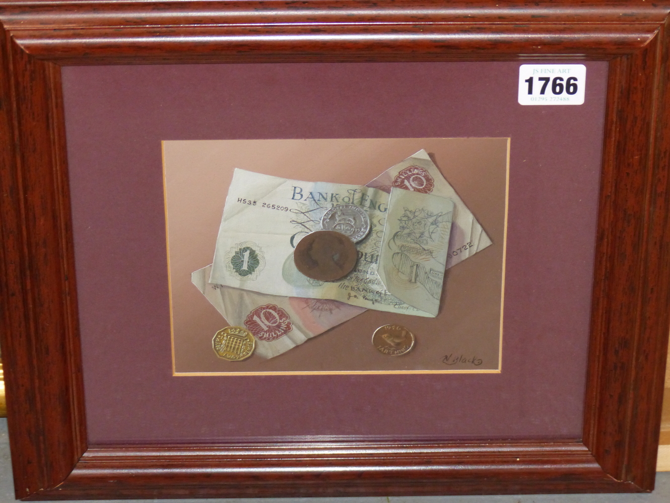 NORMAN C. BLACK, ENGLISH 1920-1989, TROMPE L'OEIL - COINS AND NOTES C.1967. WATERCOLOUR AND GOUACHE, - Bild 2 aus 4