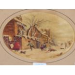 CONTINENTAL SCHOOL (19TH CENTURY), A PAIR OF VIEWS OF A VILLAGE STREET IN BOTH WINTER AND SUMMER, 16