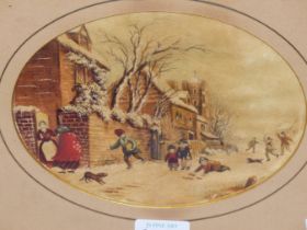 CONTINENTAL SCHOOL (19TH CENTURY), A PAIR OF VIEWS OF A VILLAGE STREET IN BOTH WINTER AND SUMMER, 16