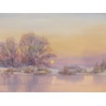 VALERIE PETTS (20TH CENTURY) ARR, WINTER EVENING AT HARDWICK, SIGNED, WATERCOLOUR, 33.5 X 21.5CM.