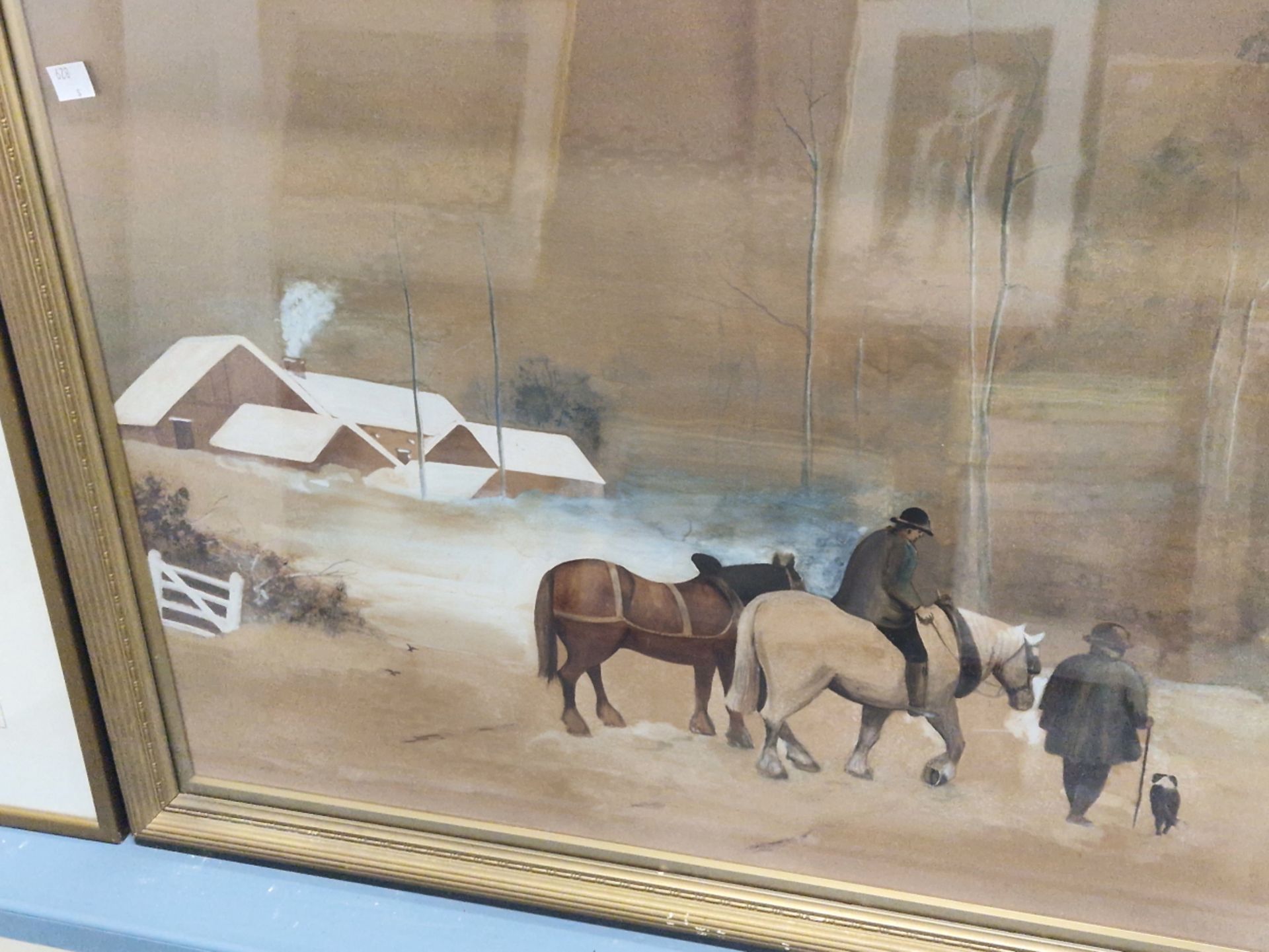 CONTINENTAL SCHOOL, 20THC. NORTHERN EUROPEAN NAIVE STYLE WINTER SCENE WITH HORSES ON A TRACK. - Image 3 of 6