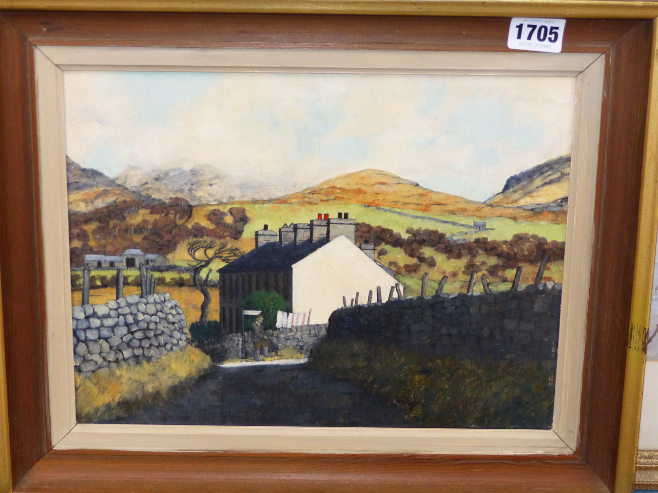 CHRISTOPHER COMPTON HALL, BRITISH 1930-2016. CWMYSTRADLLYN WELSH VILLAGE SCENE BEFORE MOUNTAINS. OIL - Image 2 of 5