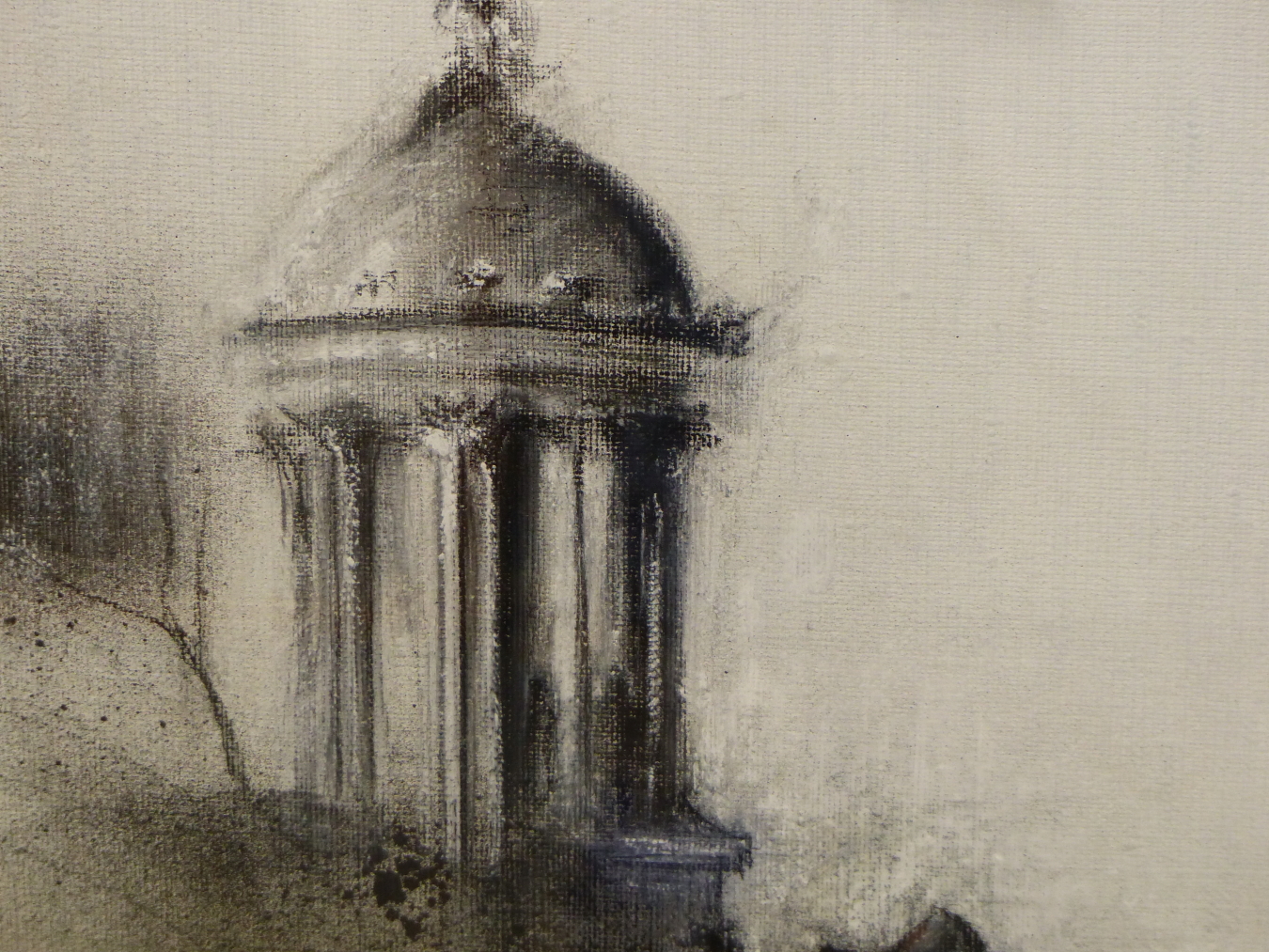 FRENCH SCHOOL (20TH CENTURY), A ROTUNDA ON A CLIFF TOP WITH A CITY BEYOND, OIL ON CANVAS, 58 X - Image 4 of 6