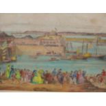 D' AUBERT & CIE, 19THC. LANDING OF QUEEN VICTORIA IN VICTORIA HARBOUR JERSEY. HAND COLOURED