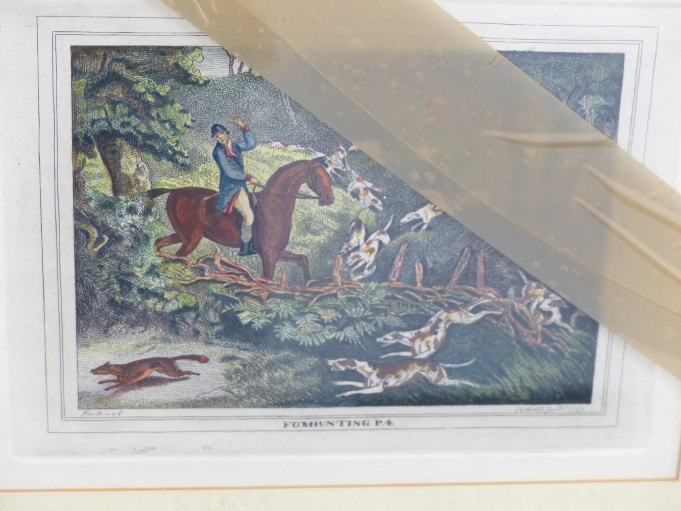A SET OF SIX FOX HUNTING ENGRAVINGS WITH HAND COLOURING, 17 X 12CM (PL.) TOGETHER WITH AN - Image 5 of 8